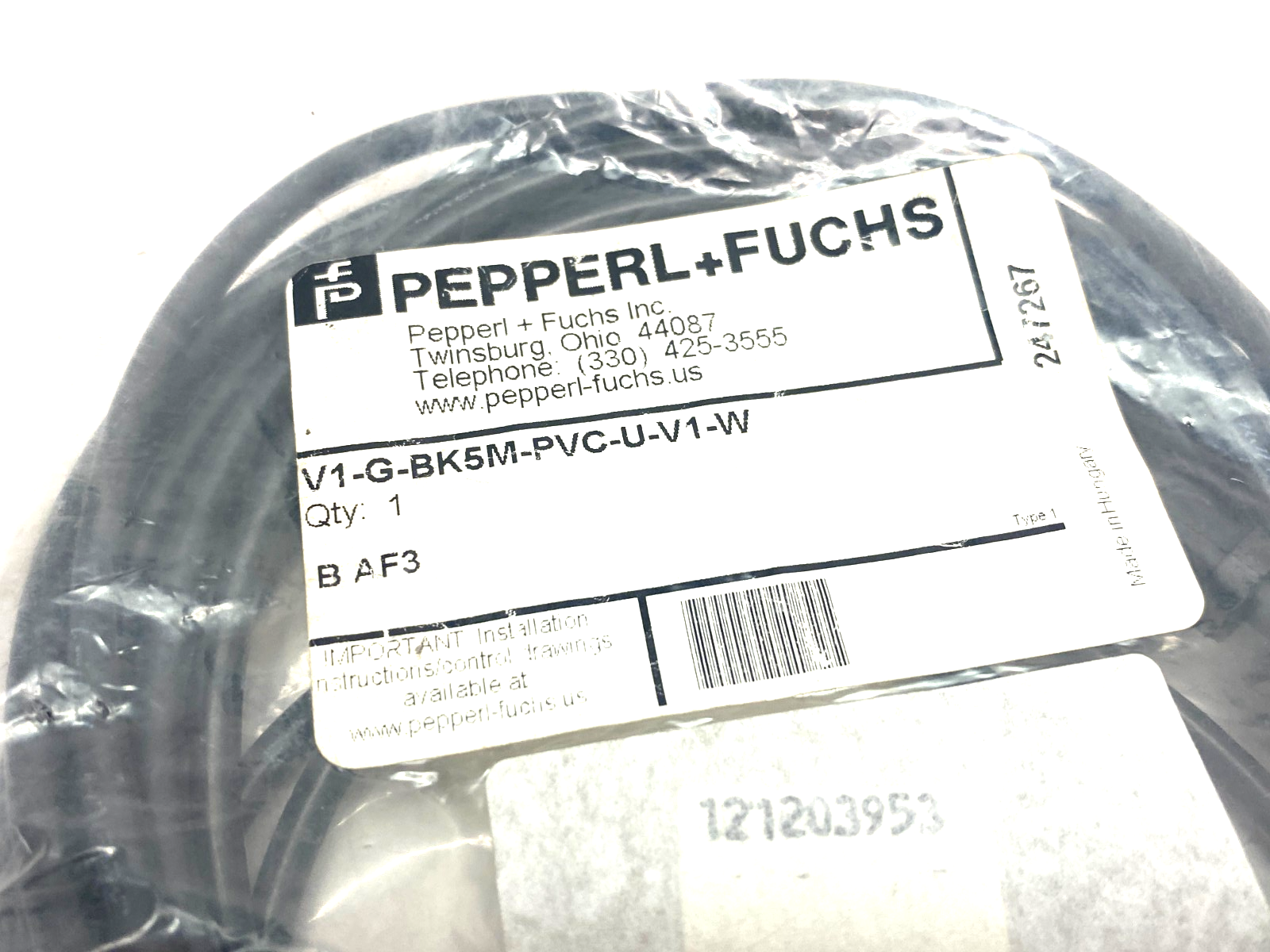 Pepperl+Fuchs V1-G-BK5M-PVC-U-V1-W Double Ended Connection Cordset 247267 - Maverick Industrial Sales