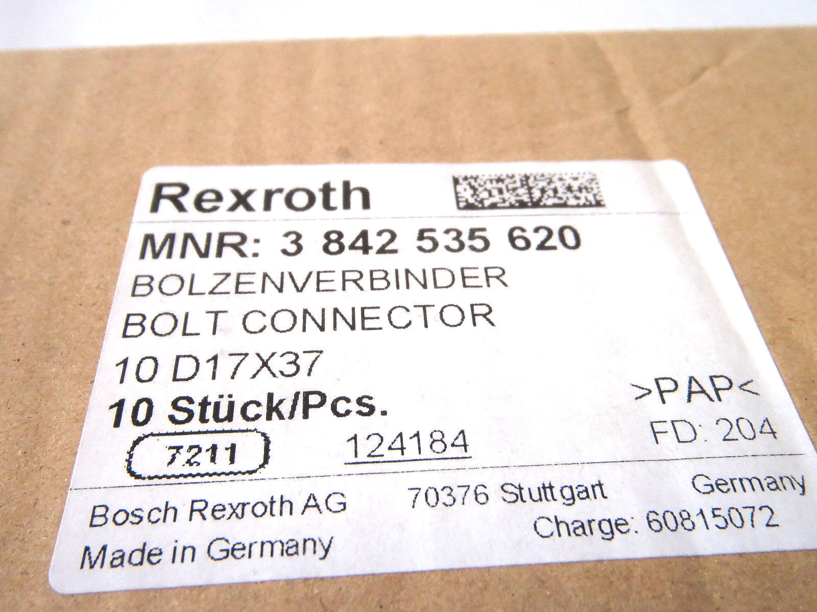 Bosch Rexroth 3842535620 D17 X 37 Bolt Connector BOX OF 10 - Maverick Industrial Sales