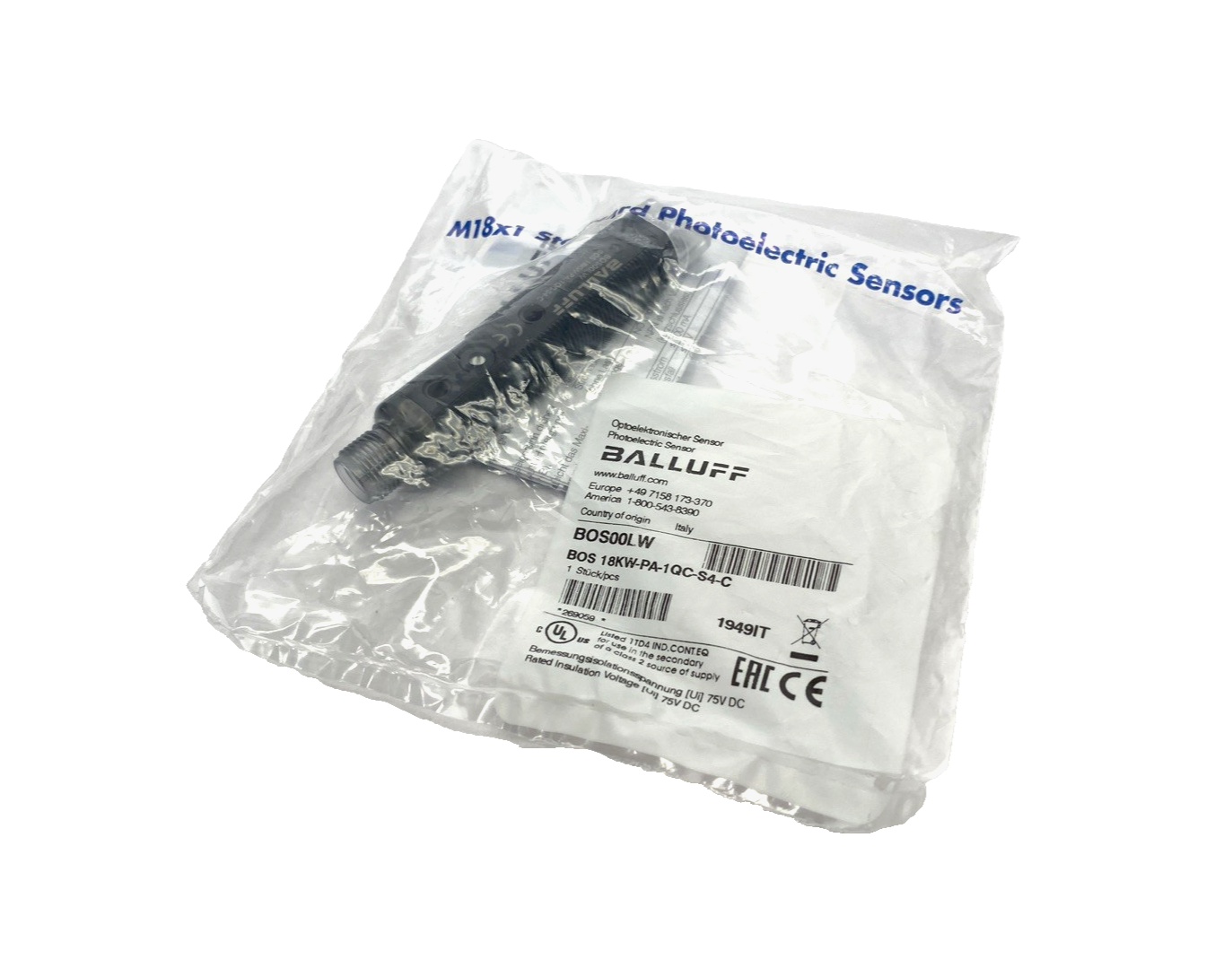 Balluff BOS00LW Retroreflective Photoelectric Sensor BOS 18KW-PA-1QC-S4-C - Maverick Industrial Sales
