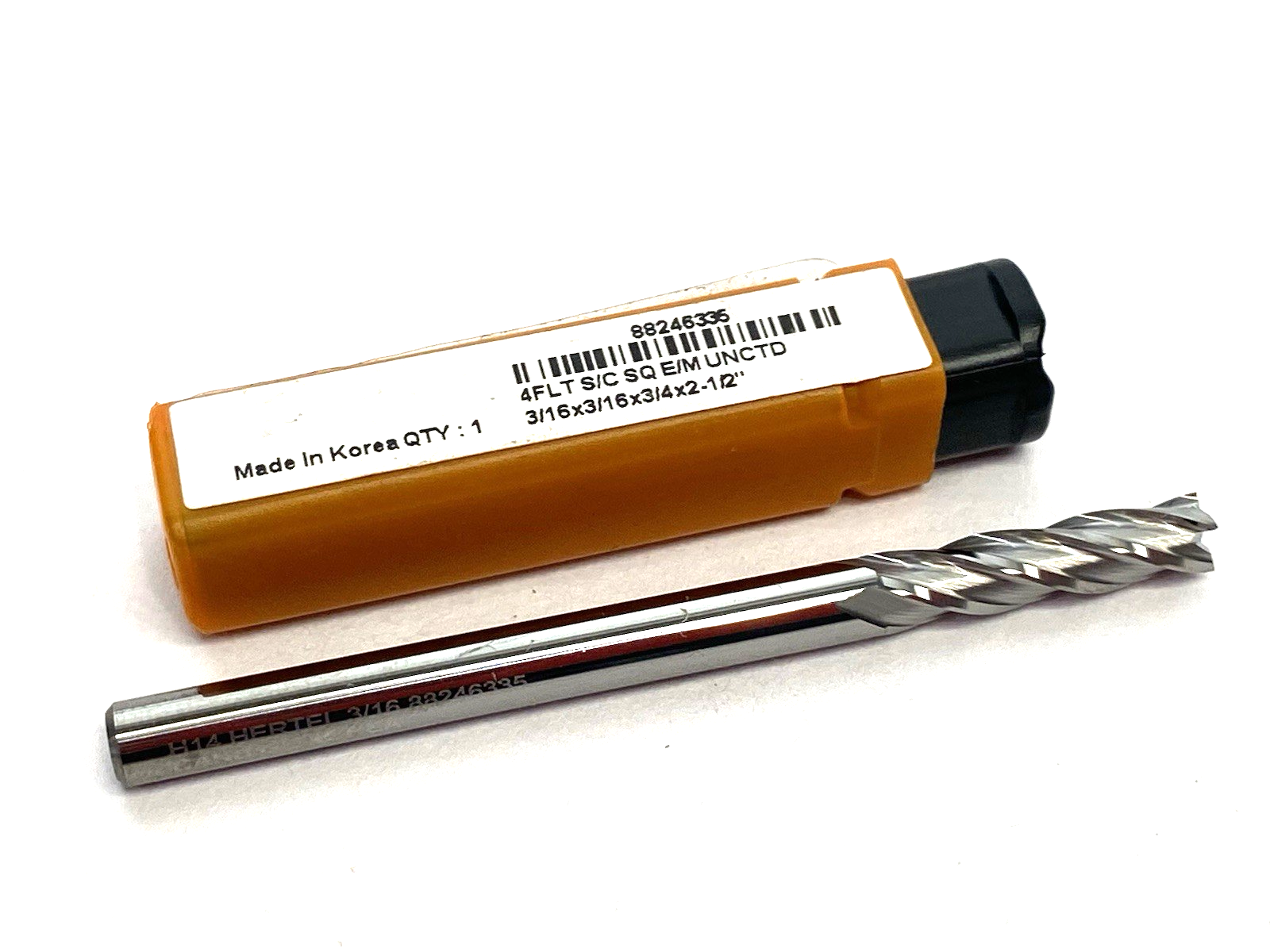 88246335 | Hertel Square End Mill: 3/16" Dia, 3/4" LOC, 4 Flute, Solid Carbide - New – Open box - Maverick Industrial Sales