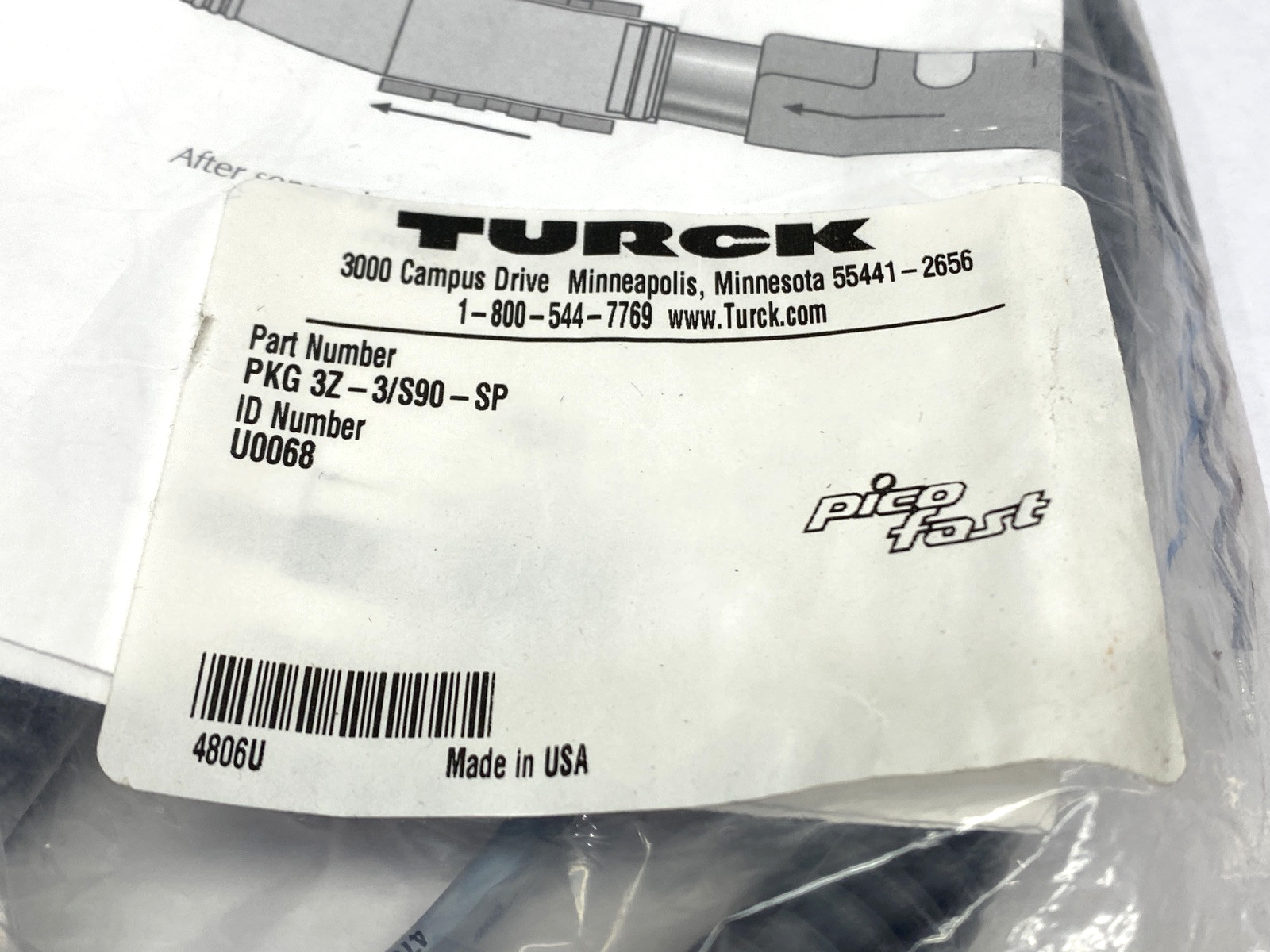 Turck PKG 3Z-3/S90-SP PicoFast Single-Ended M12 Female Cordset U0068 - Maverick Industrial Sales