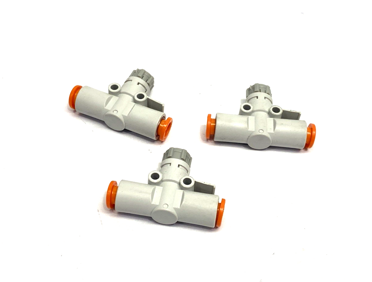 AS2002F-07 | SMC Inline Speed Control Pneumatic Fitting, 1/4" Tube O.D. LOT OF 3 - Used - Maverick Industrial Sales