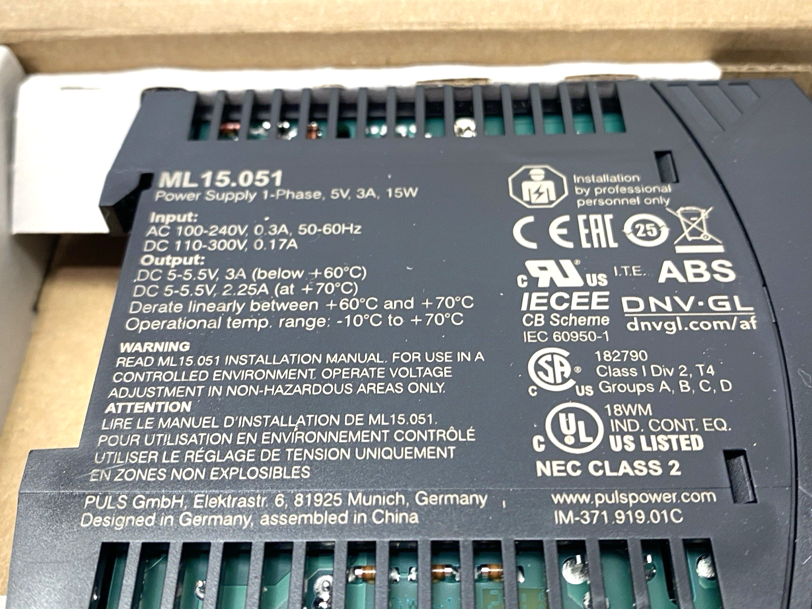 Puls ML15.051 DC Power Supply 5V 3A - Maverick Industrial Sales