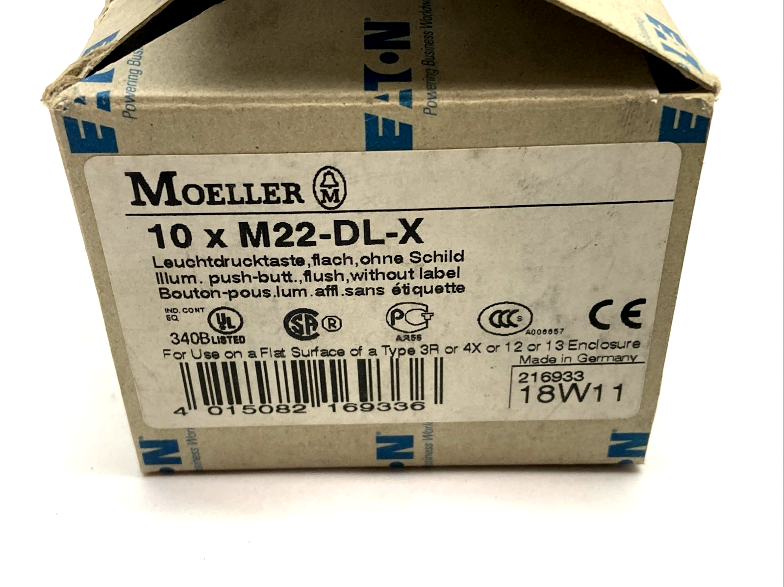 Eaton Moeller M22-DL-X Pushbutton 22.5mm Flush Momentary 216933 BOX OF 10 - Maverick Industrial Sales