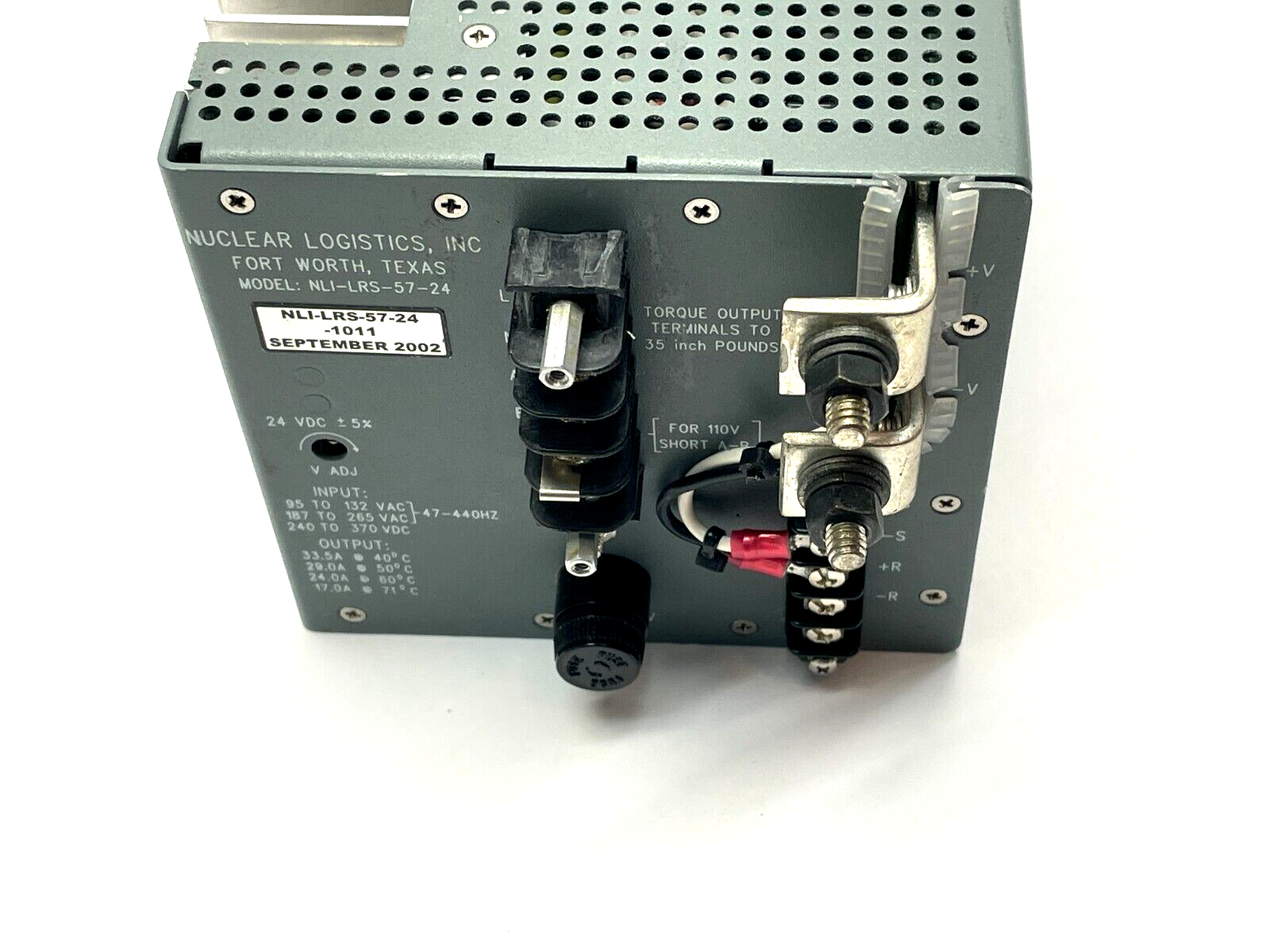 Nuclear Logistics NLI-LRS-57-24 Power Supply 24 VDC - For parts or not working - Maverick Industrial Sales