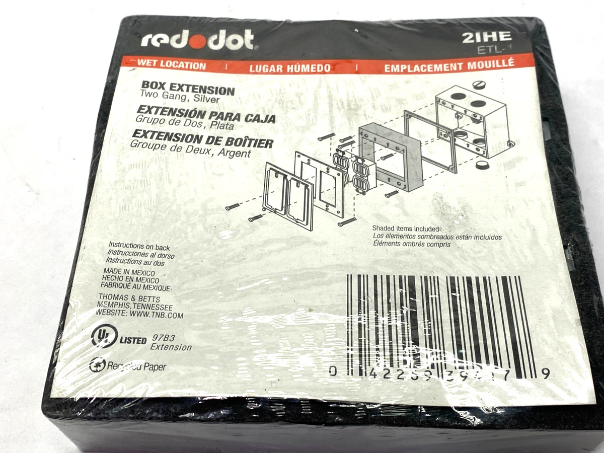 Red Dot 2IHE Two Gang Electrical Box Extension 4-5/8" L/W x 1" D Silver Aluminum - Maverick Industrial Sales