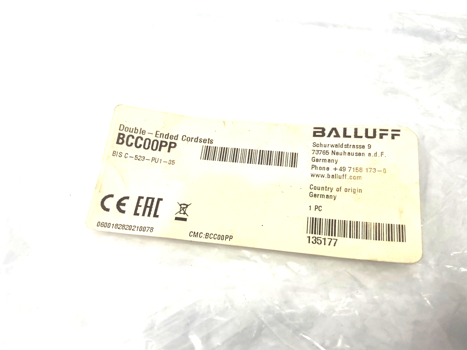 Balluff BCC00PP Double Ended Cordset BIS C-523-PU1-05 - Maverick Industrial Sales