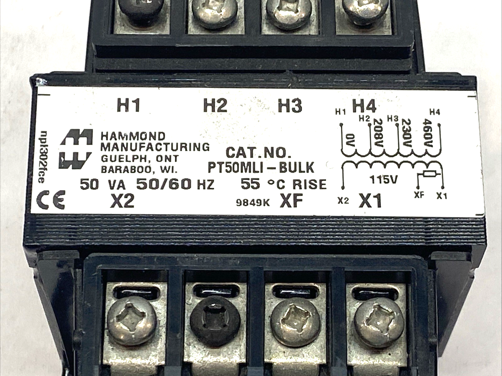 Hammond PT50MLI - BULK Industrial Control Transformer 50VA 208/230/460V to 115V - Maverick Industrial Sales