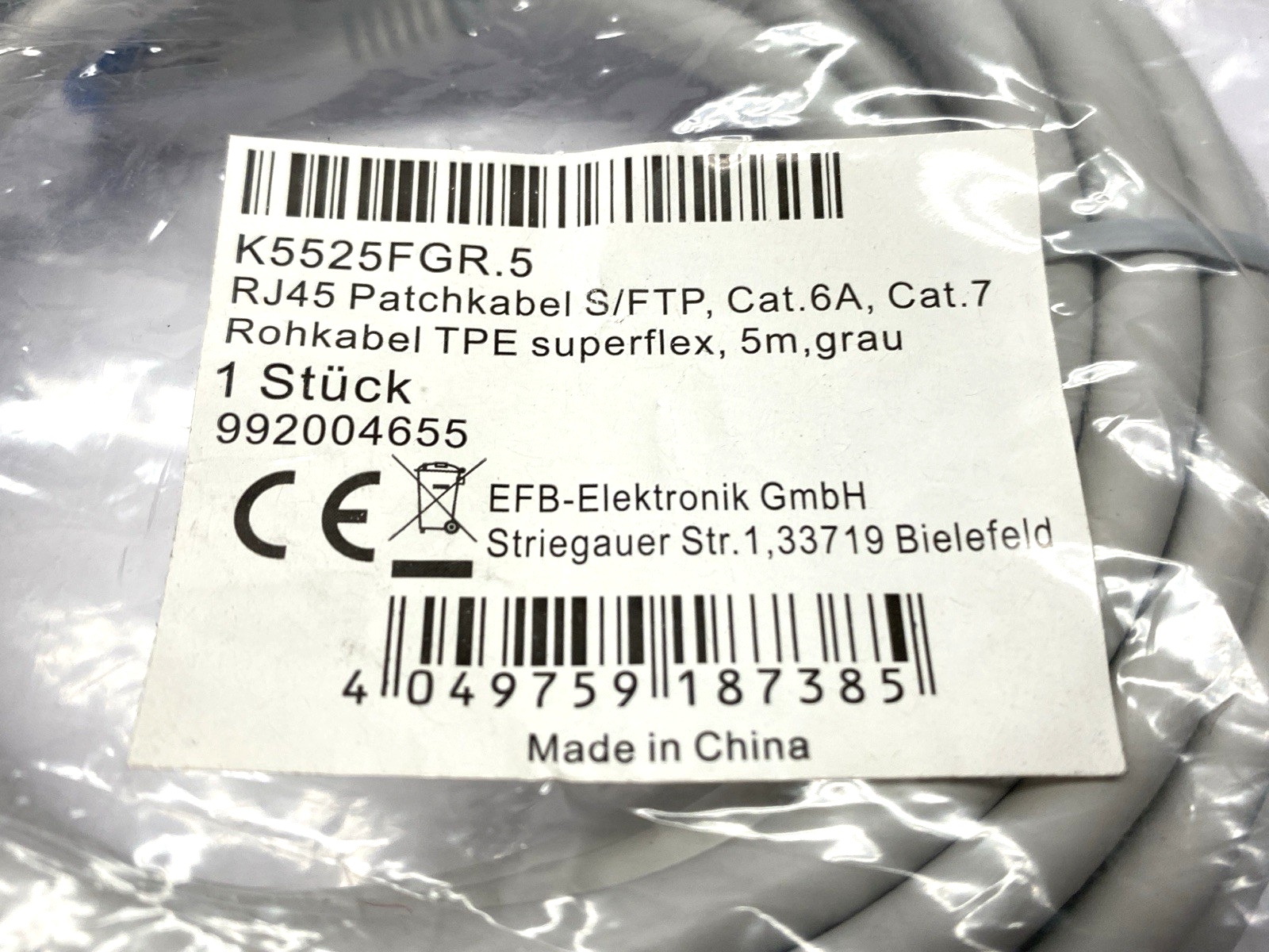 EFB Elektronik K5525FGR.5 Double-Ended Ethernet Cordset 5m - Maverick Industrial Sales