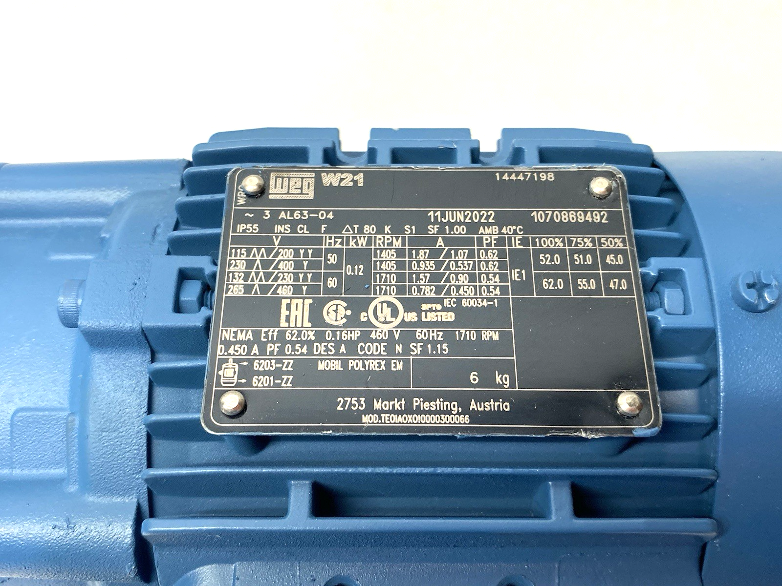 WG20 S03 S HH 63 0.16kW 4P W21 | Weg Helical Worm Geared Motor 19016014 - New – Open box - Maverick Industrial Sales