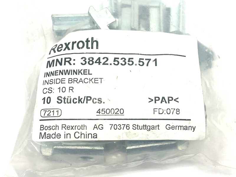 Bosch Rexroth 3842535571 Hidden Corner Extrusion Connector CS: 10 R PKG OF 10 - Maverick Industrial Sales