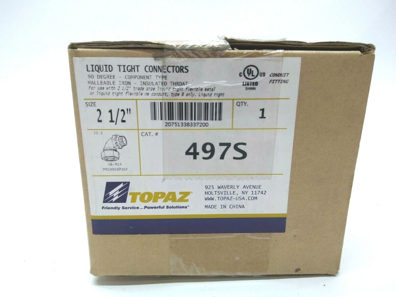 Topaz 497S 2 1/2" 90 Degree Liquid Tight Connector Conduit Fitting 2.5 Inch - Maverick Industrial Sales