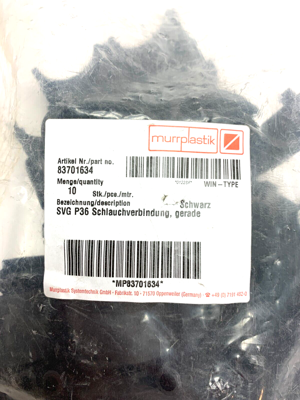 Murrplastik 83701634 SVG 36 Black Conduit Connector BAG OF 10 - Maverick Industrial Sales