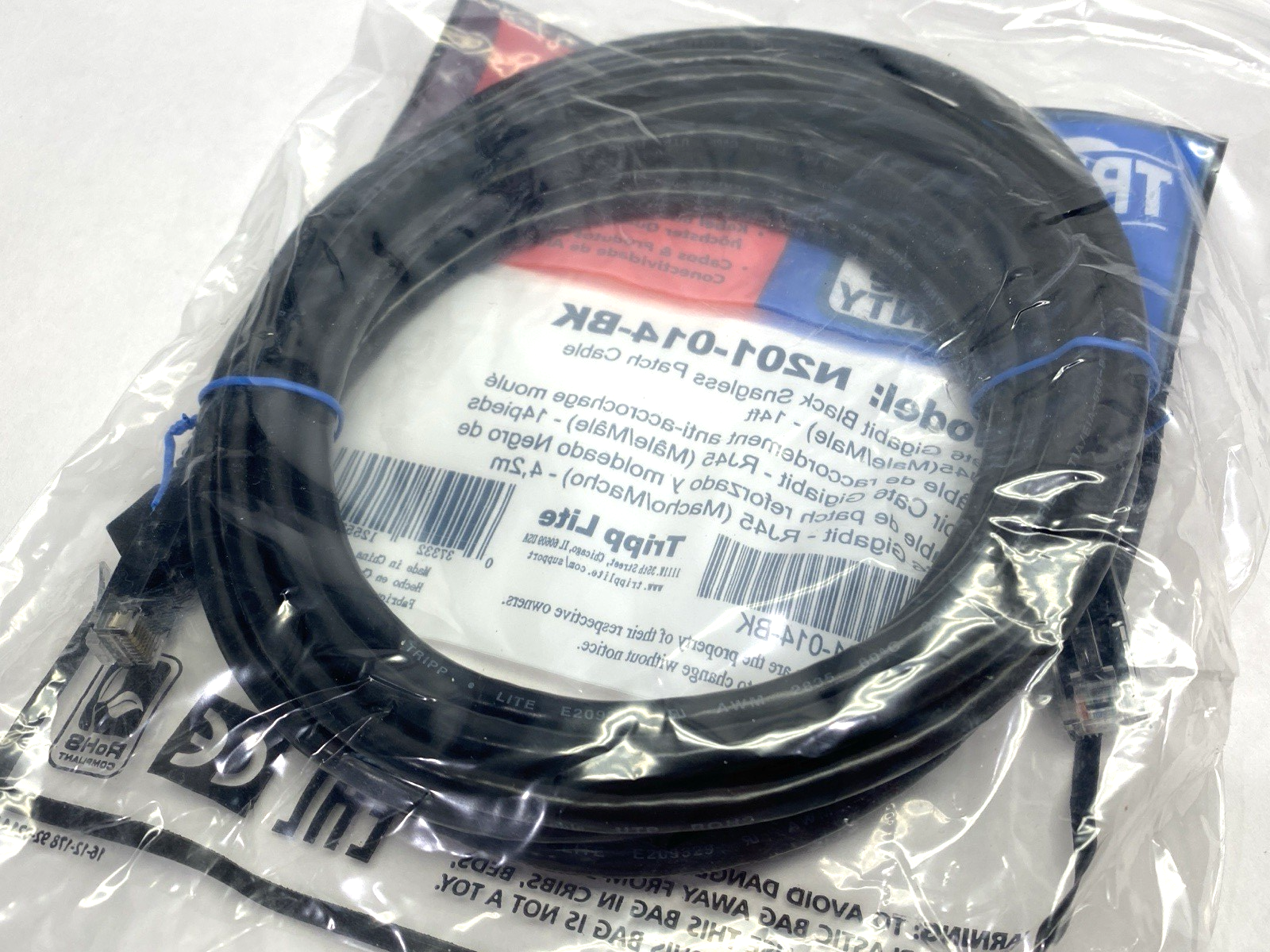 Tripp Lite N201-14-BK Double-Ended Ethernet Cat6 Cordset RJ45 Connectors 14' - Maverick Industrial Sales