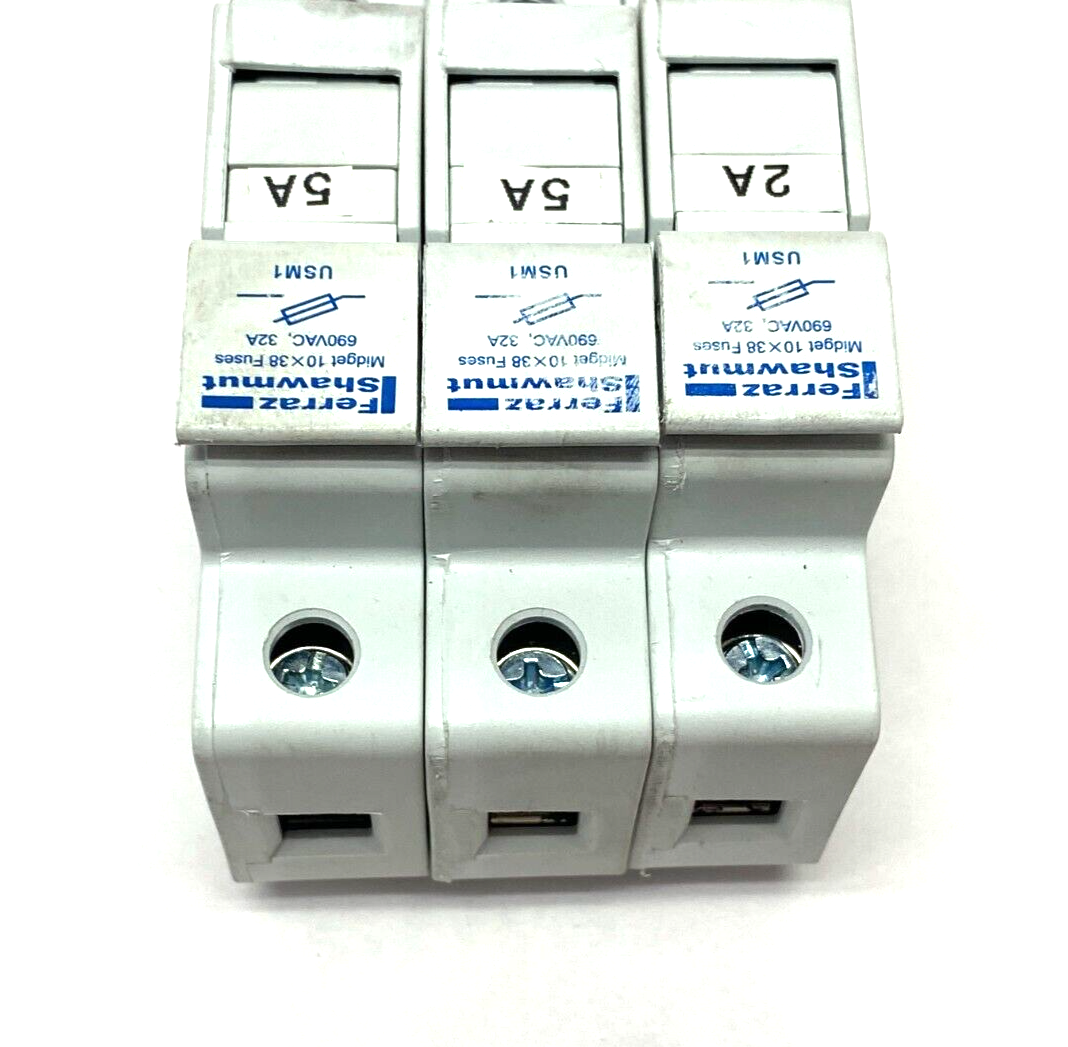 USM1 Y213944 | Ferraz Shawmut Y213944 UltraSafe Midget Fuse Holder 1-Pole 800V 30A LOT OF 3 - Used - Maverick Industrial Sales