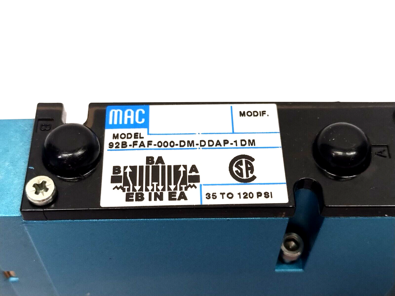 Mac Valves 92B-FAF-000-DM-DDAP-1DM Circuit Bar Solenoid Valve, 5/3 Open Center - Maverick Industrial Sales