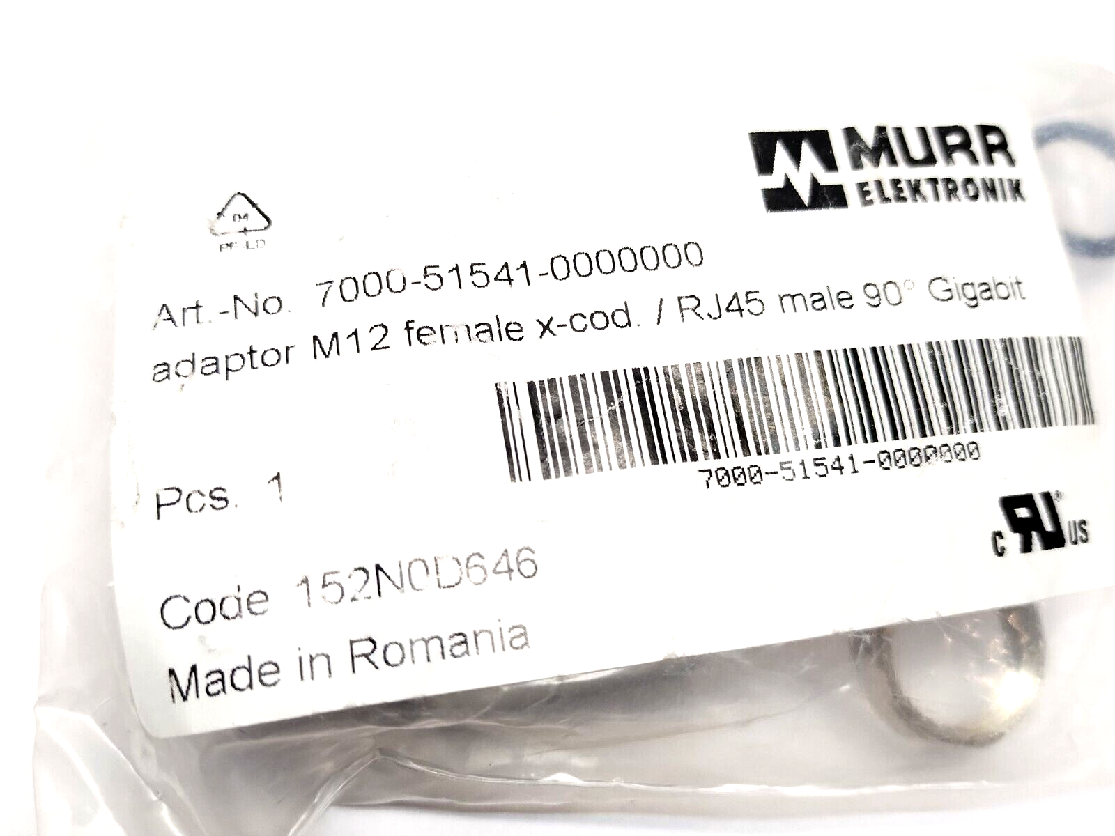 Murr Elektronik 7000-51541-0000000 Adaptor M12 8-Pin Female 0° X-cod. RJ45 90° - Maverick Industrial Sales