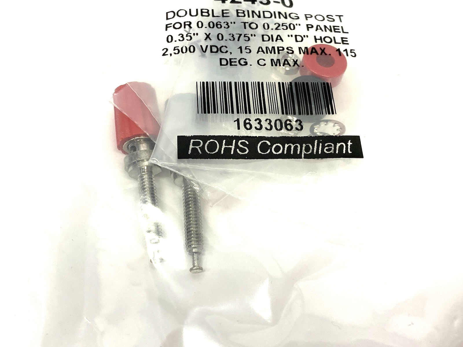 4243-0 | Pomona Double Binding Post 0.063" to 0.250" Panel, 2500VDC 15A - New - Maverick Industrial Sales