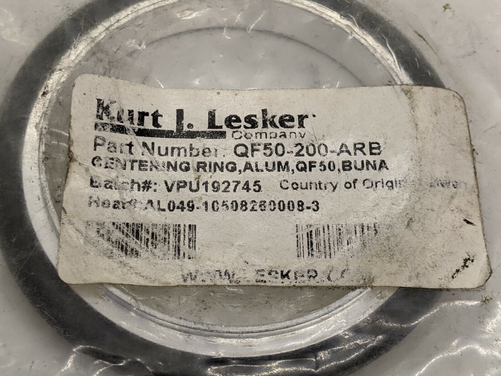 QF50200ARB Kurt J Lesker QF50200ARB Centering Ring, Alum, QF50, BUNA