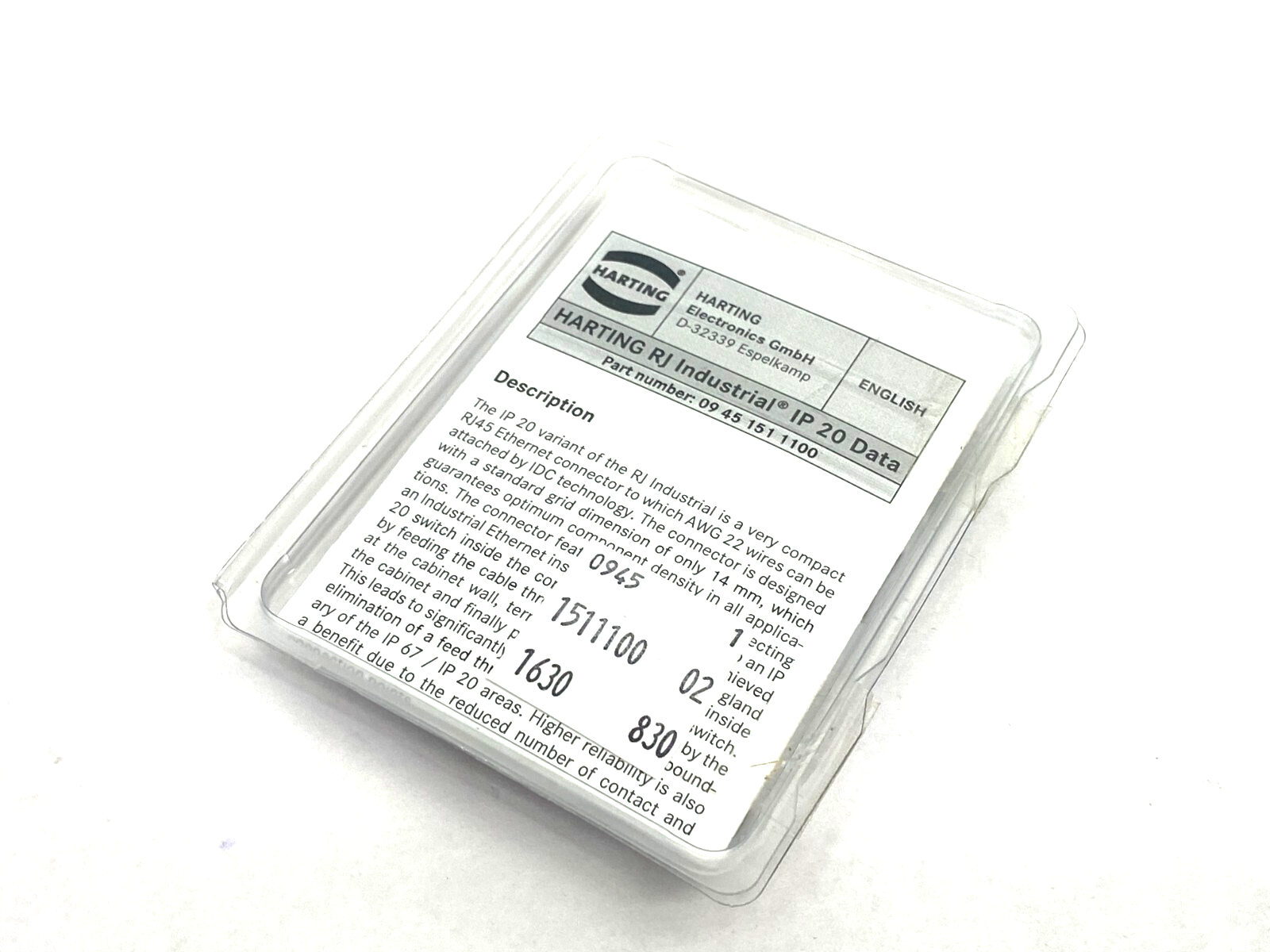 Harting 09451511100 Ethernet Connector RJI RJ45 Plug Cat5 4p IDC, 09 45 151 1100 - Maverick Industrial Sales