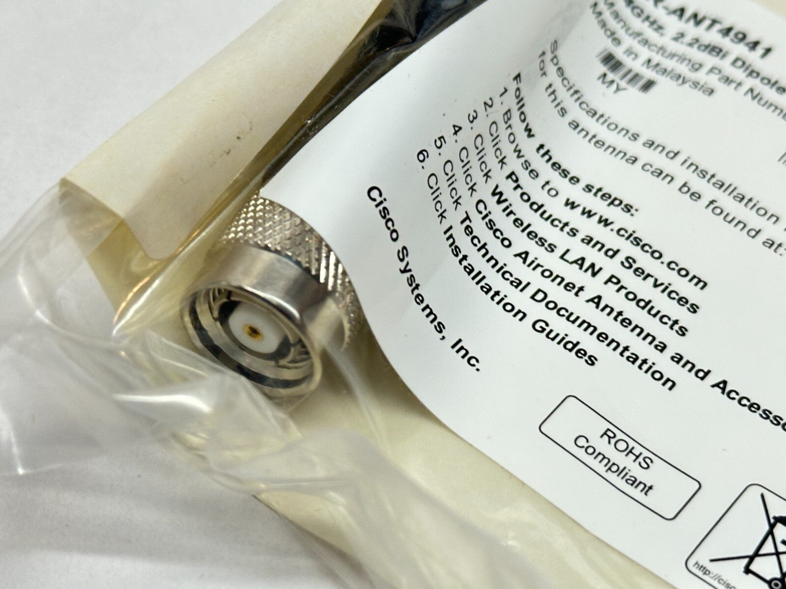 Cisco 74-1864-01 Dipole Antenna 2.4GHz 2.2dBi w/ RP-TNC AIR-ANT4941 LOT OF 2 - Maverick Industrial Sales