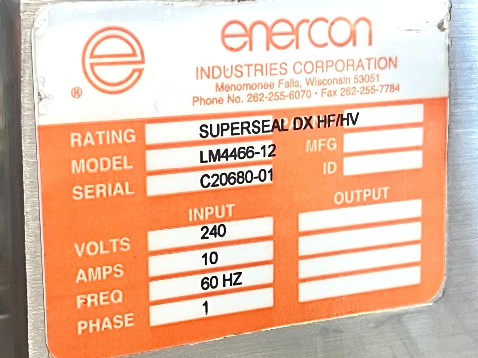 Enercon LM4466-12 Super Seal DX HF/HV Induction Cap Sealer 240V w/ LM4033-28 - Maverick Industrial Sales