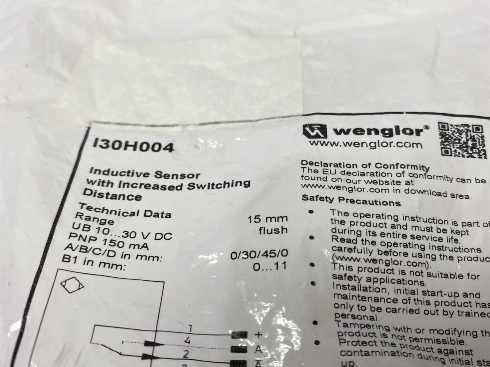 Wenglor I30H004 Inductive Sensor w/ Increased Switching Distance 15mm - Maverick Industrial Sales