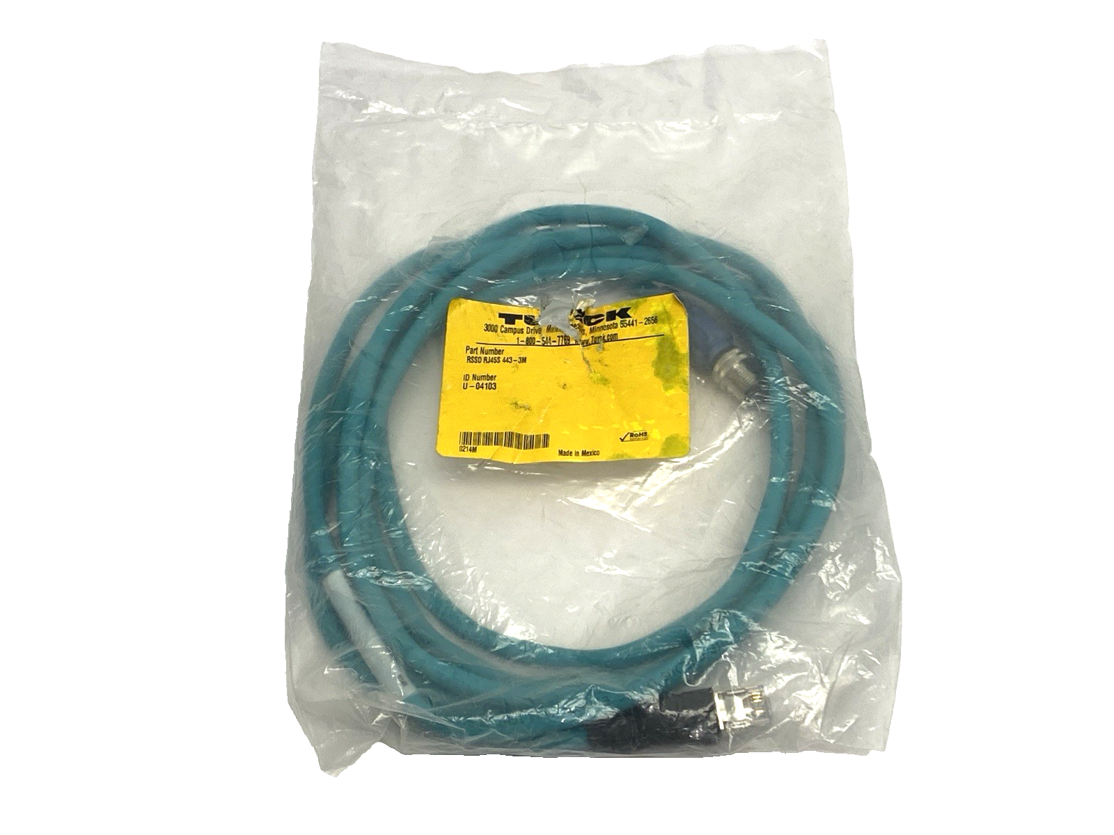 Turck RSSD RJ45S 443-3M Double-Ended 4-Pin Male M12 x RJ45 Cordset U-04103 - Maverick Industrial Sales