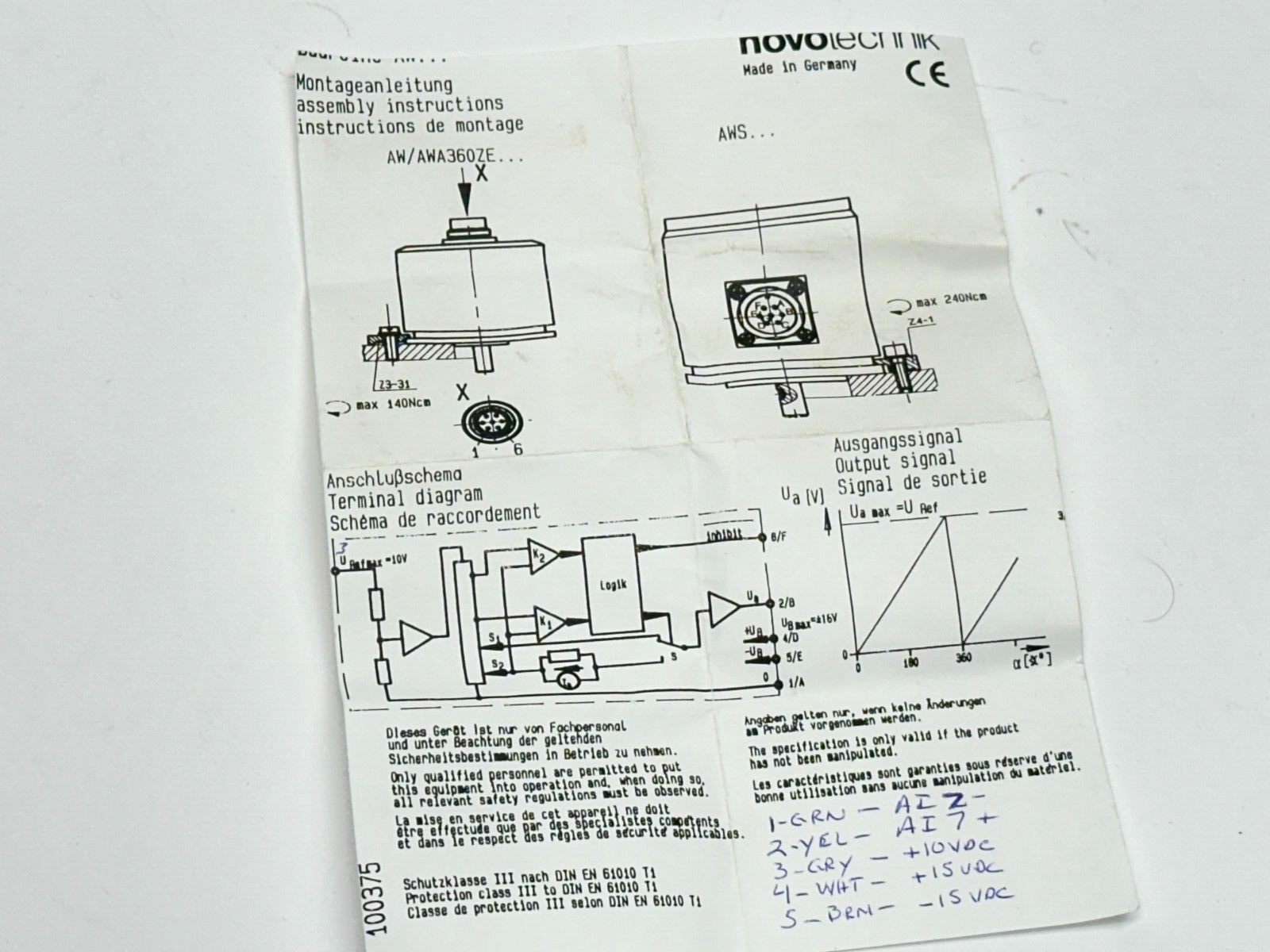 Novotechnik AW Series 7 Pin Rotary Shaft Type Position Sensor 16395G - Maverick Industrial Sales