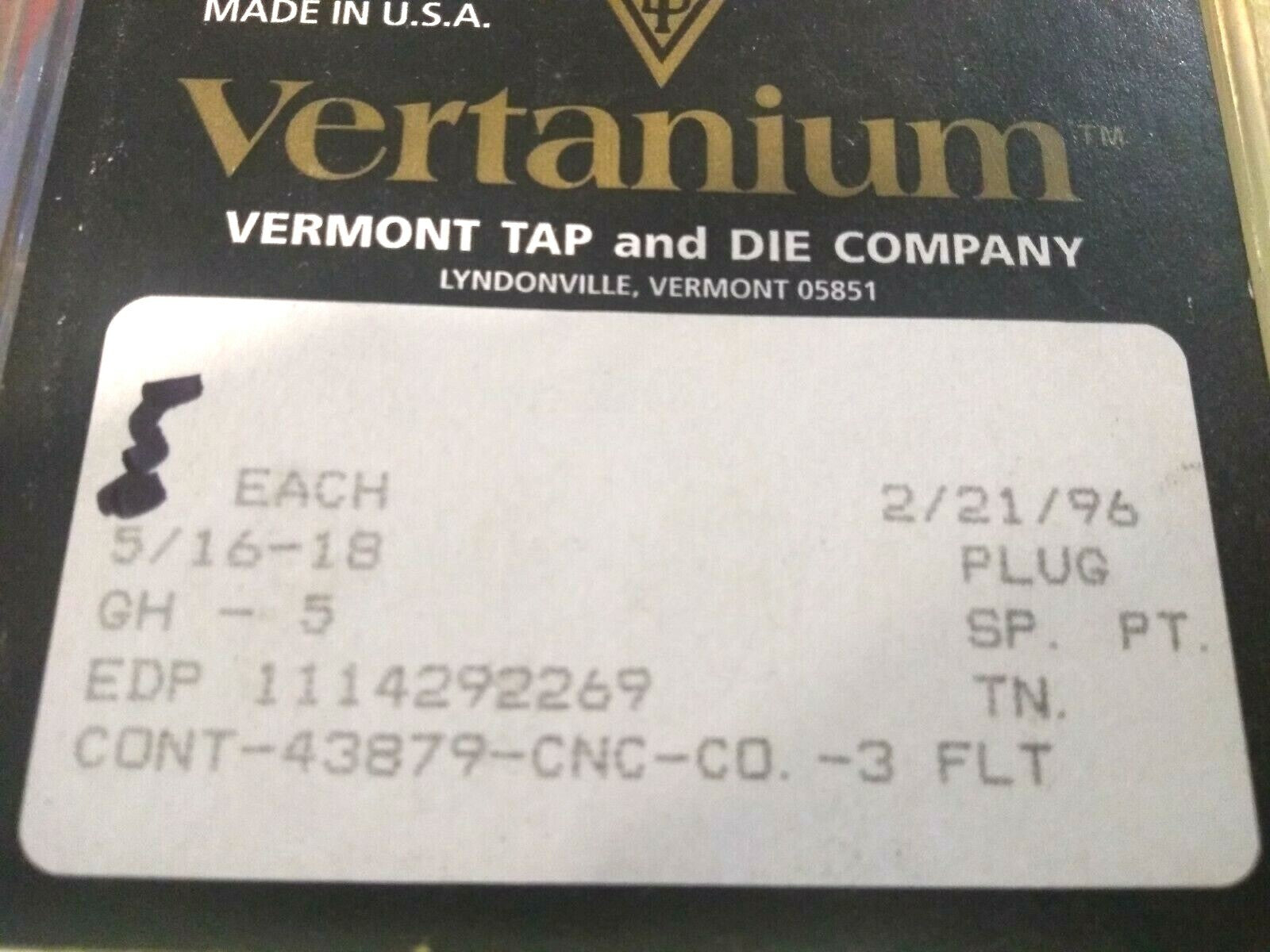 Vermont Tap and Die Veritanium 1114292269 5/16-18 NC Plug GH-5 SP. PT. HSCO 5 PC - Maverick Industrial Sales