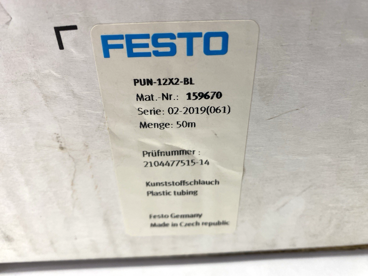 Festo PUN-12X2-BL Blue Plastic Tubing 8mm ID 12mm OD 159670 CUT TO 9m - Maverick Industrial Sales