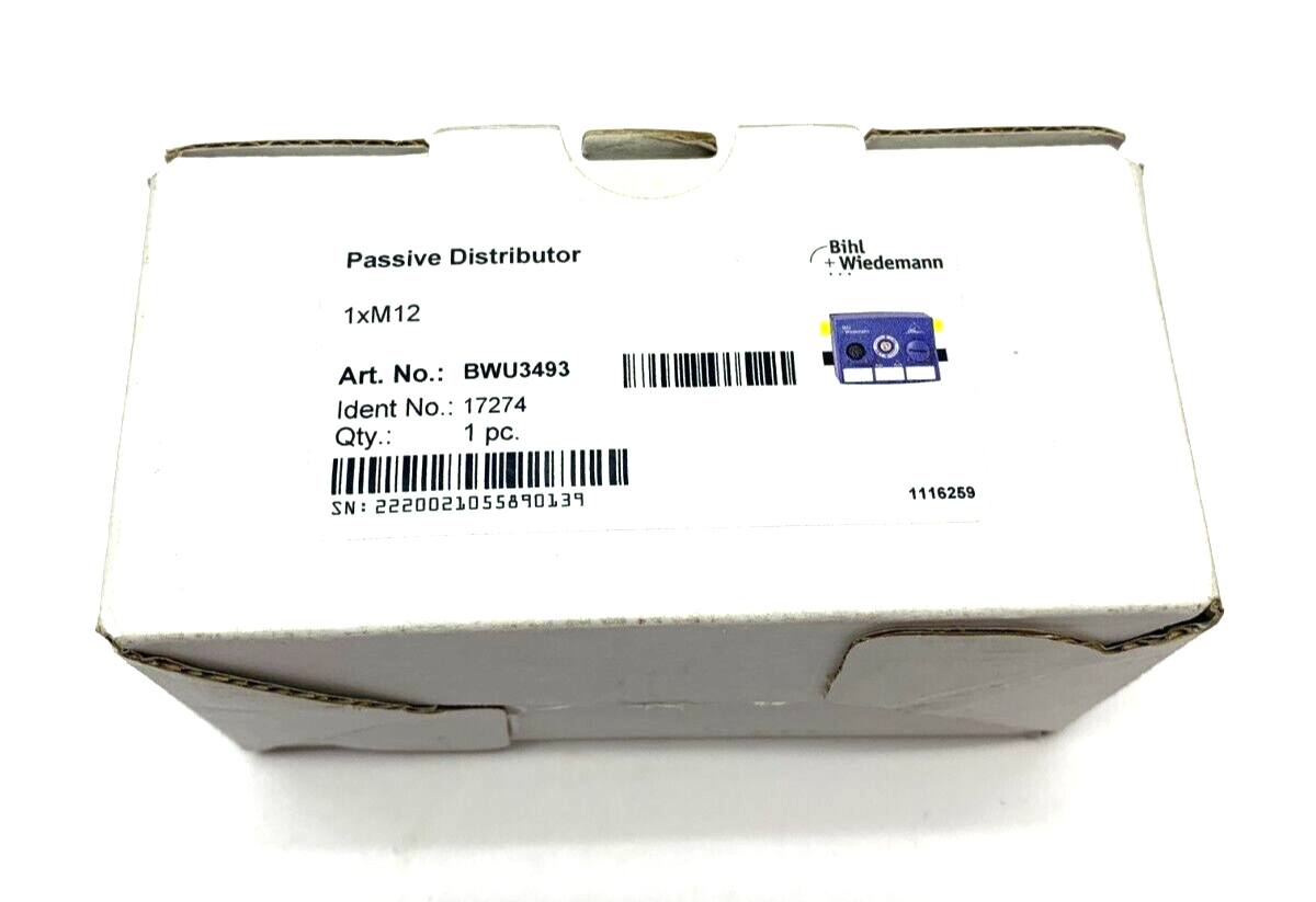 Bihl Wiedemann BWU3493 Passive Distributor 1xM12 Identity No. 17274 - Maverick Industrial Sales