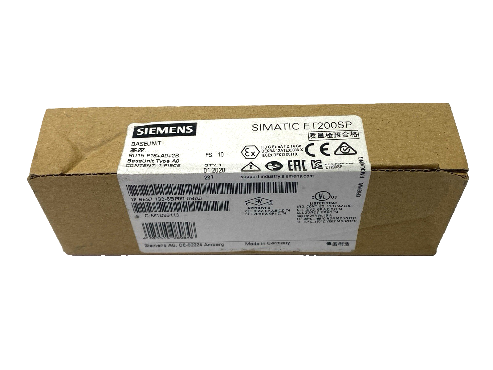 Siemens 6ES7 193-6BP00-0BA0 SIMATIC ET200SP Base Unit BU Type A0 - Maverick Industrial Sales