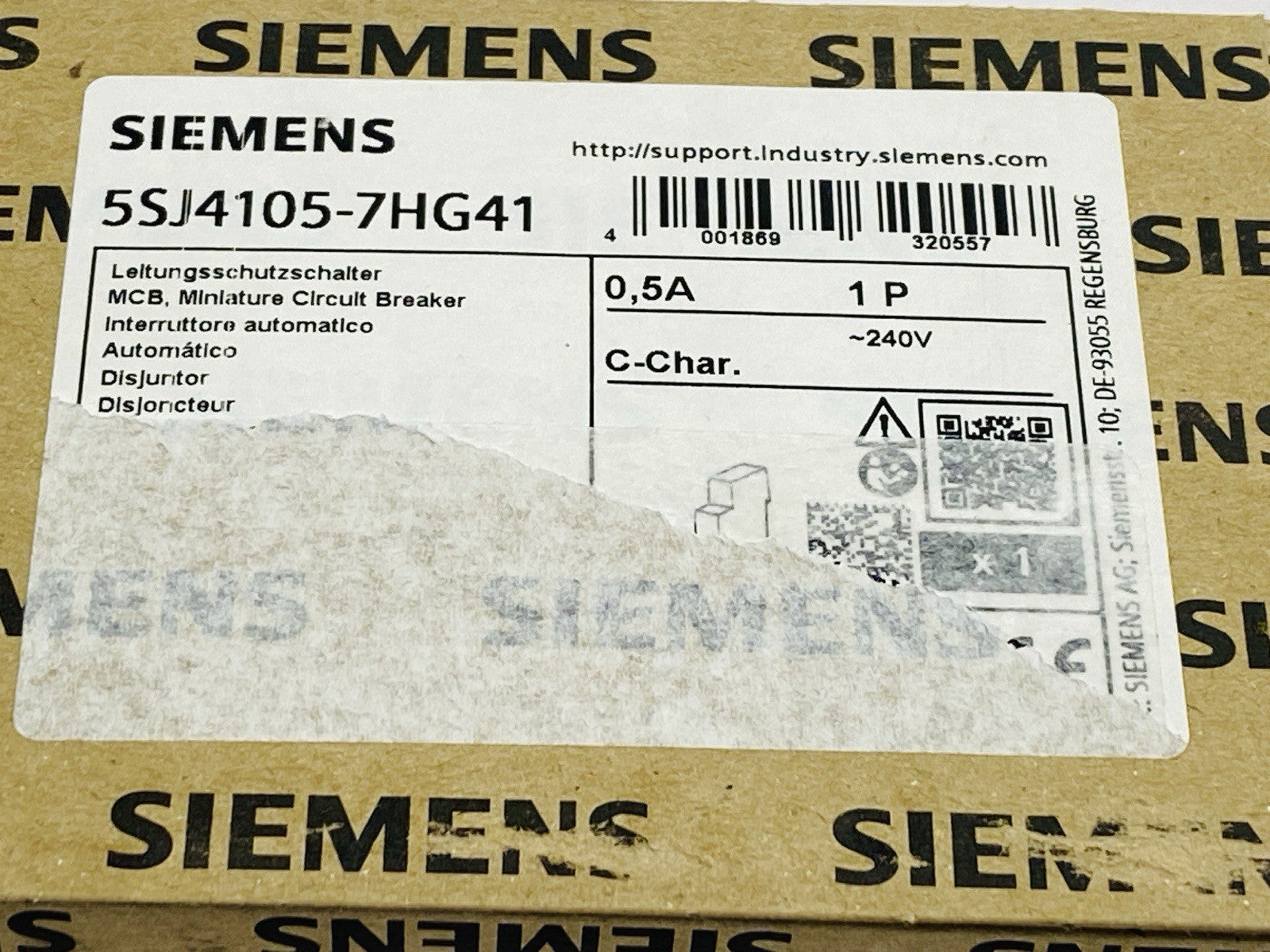 Siemens 5SJ4105-7HG41 Miniature Circuit Breaker 1-Pole 0.5A 240V - Maverick Industrial Sales