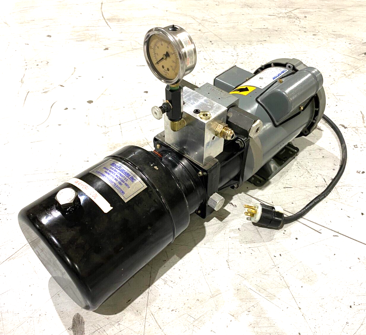 Marathon G573 Electric Motor 1-Phase BVJ 56C17F5323J P w/ Hydraulic Fluid Tank - Maverick Industrial Sales