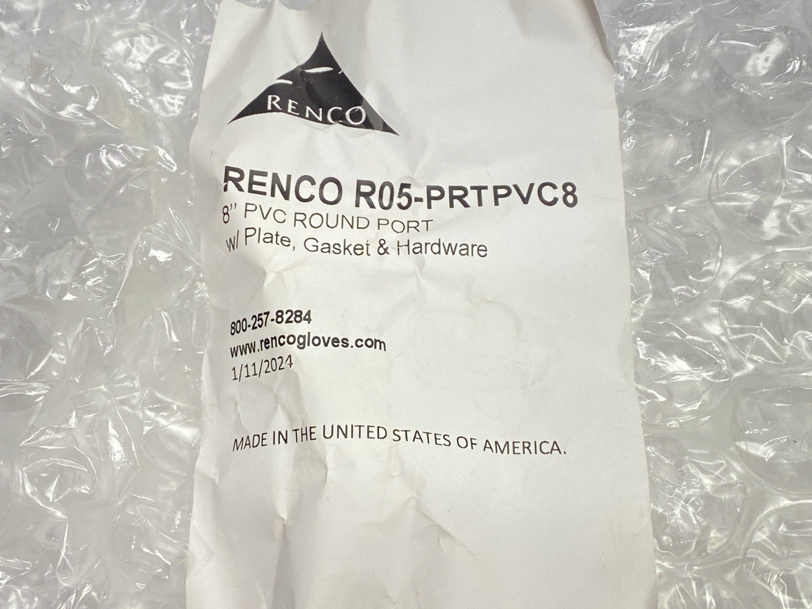 R05-PRTPVC8 | Renco 8" PVC Round Port w/ Plate, Gasket & Hardware - New Other - Maverick Industrial Sales