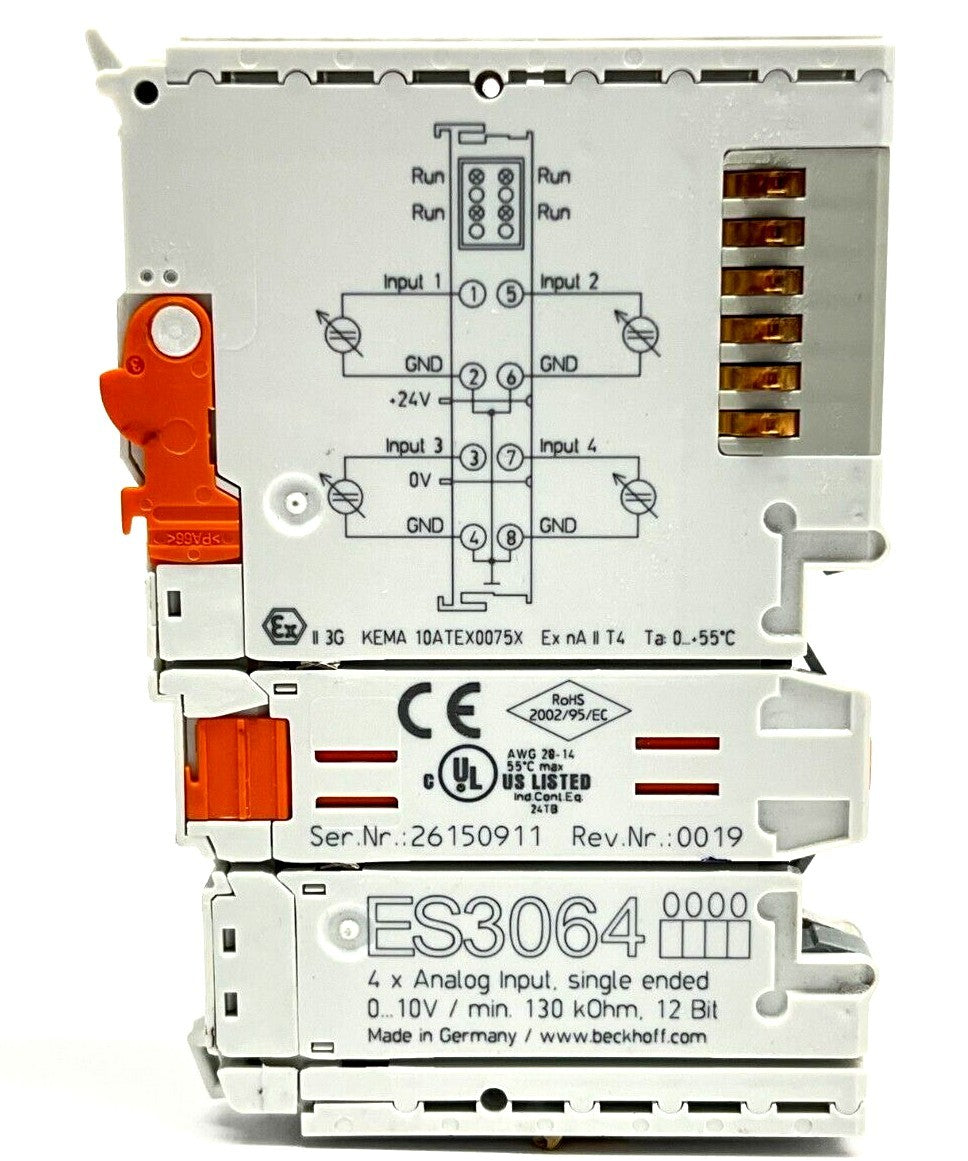 Beckhoff ES3064 EtherCAT Terminal 4-Channel Analog Input 10V 12 Bit - Maverick Industrial Sales