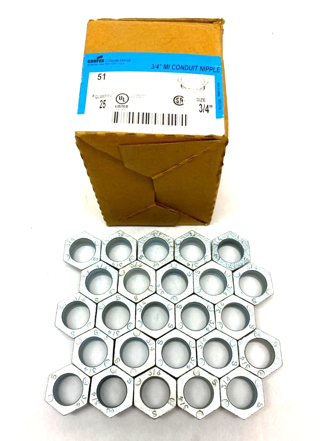 Cooper Crouse Hinds 51 Bushed Male Conduit Nipple 3/4" BOX OF 25 - Maverick Industrial Sales