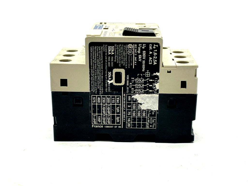 Telemecanique GV2-M07 Motor Circuit Breaker 1.6-2.5A w/ GV2-AN11 Auxiliary Block - Maverick Industrial Sales