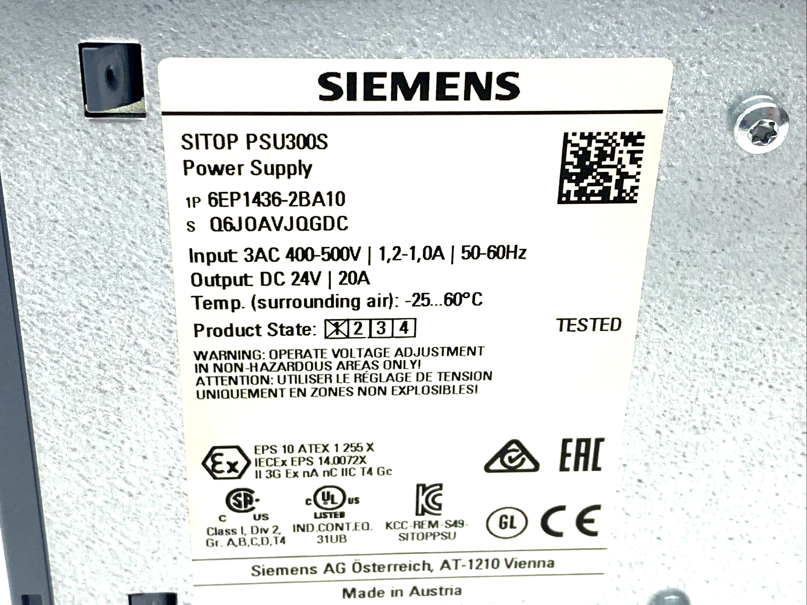 Siemens 6EP1436-2BA10 SITOP PSU300S 20A Stabilized Power Supply 400-500VAC 24VDC - Maverick Industrial Sales