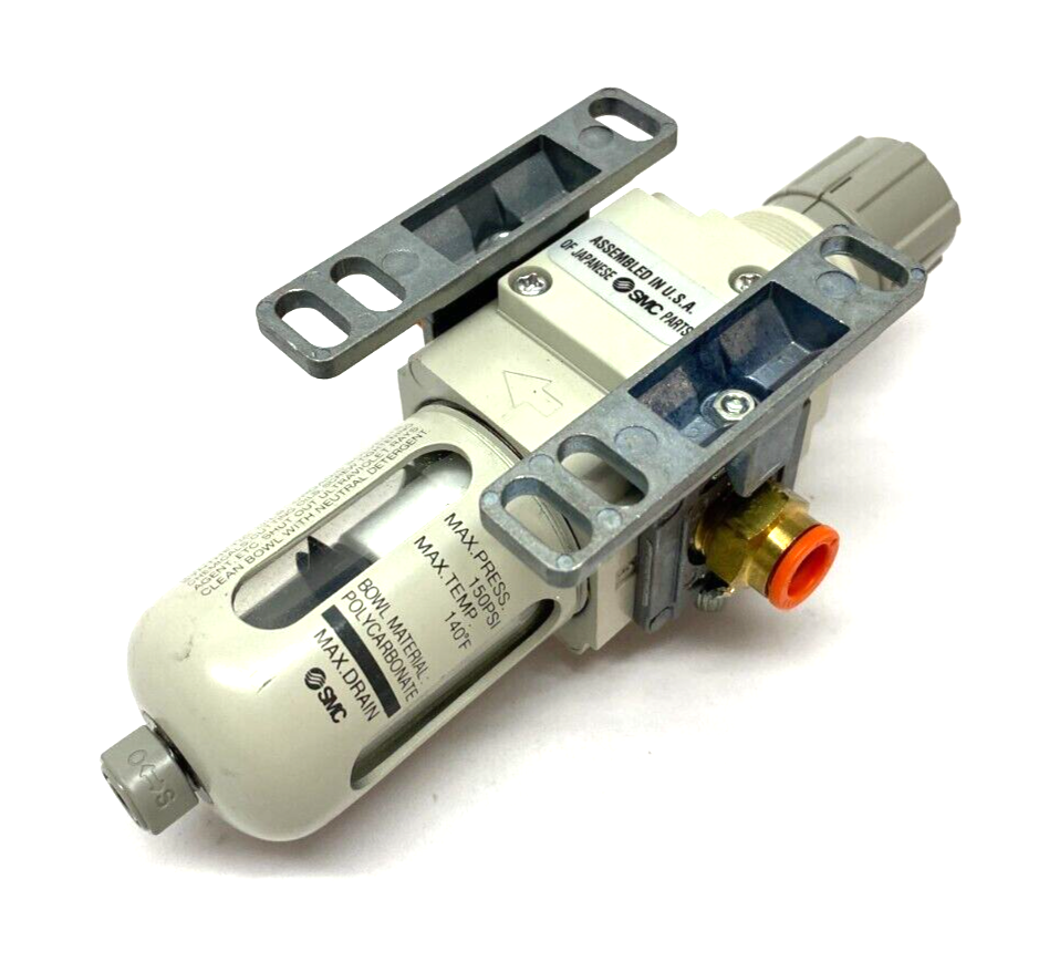 SMC AW20K-N02-1CZ-B Modular Filter Regulator 3~30psi Set Press w/ Dual Spacers - Maverick Industrial Sales