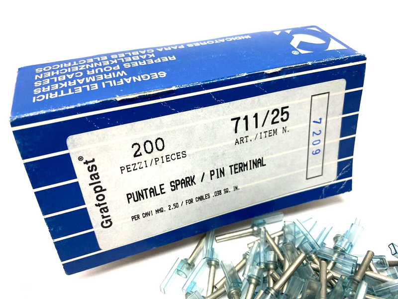 Grafoplast 711/25 17mm Spark Crimp-On Pins for Cable O.D. 2.5mm OPEN BOX OF 200 - Maverick Industrial Sales