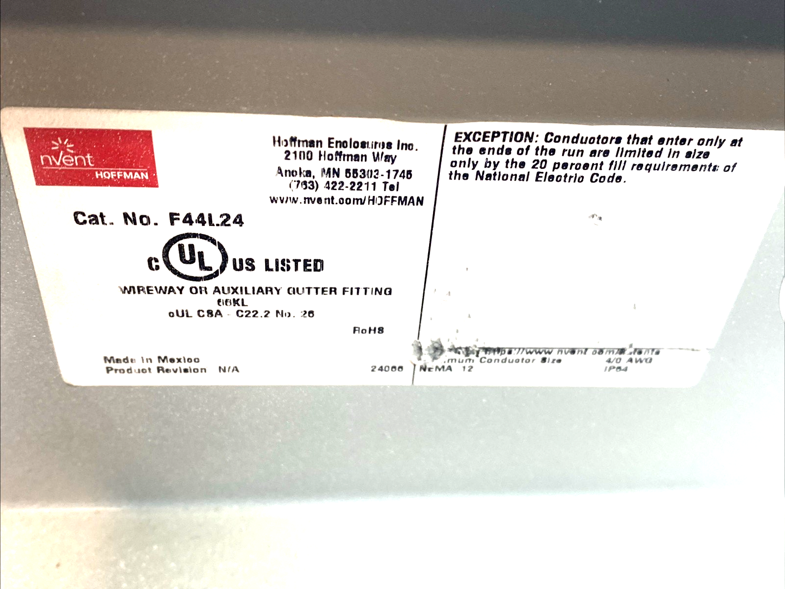 F44L24 | HOFFMAN nVent Wireway 4x4x24 Type 12 Lay-In Hinged Cover - Used - Maverick Industrial Sales