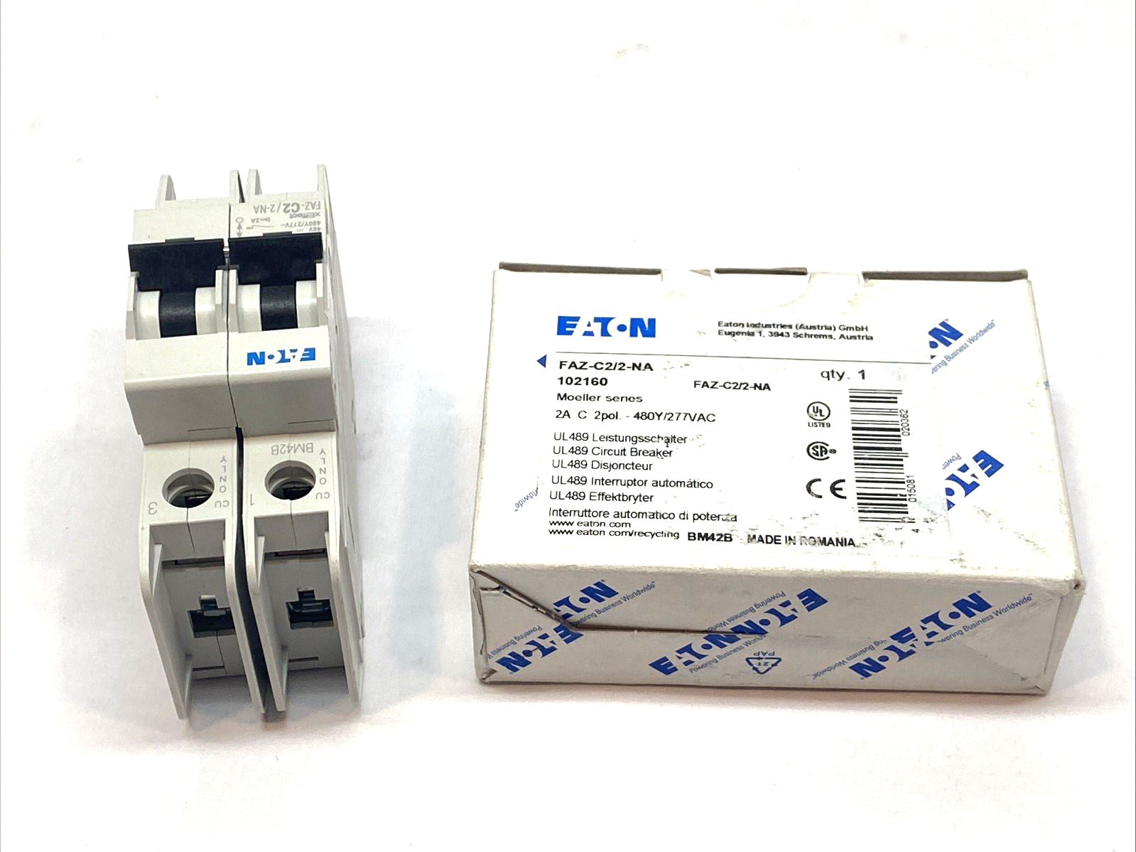 Eaton FAZ-C2/2-NA Miniature Circuit Breaker 2-Pole C-Curve 2A 102160 - Maverick Industrial Sales