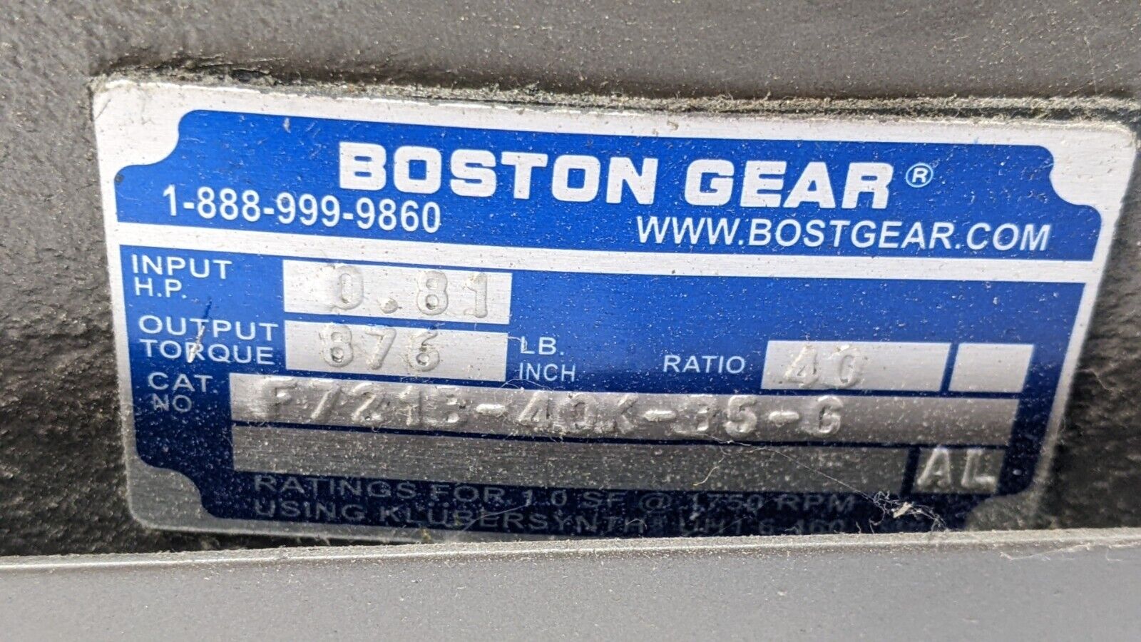 Leeson 110047.00 Electric Motor w/Boston Gear F721B-40K-B5-G Speed Reducer - Maverick Industrial Sales