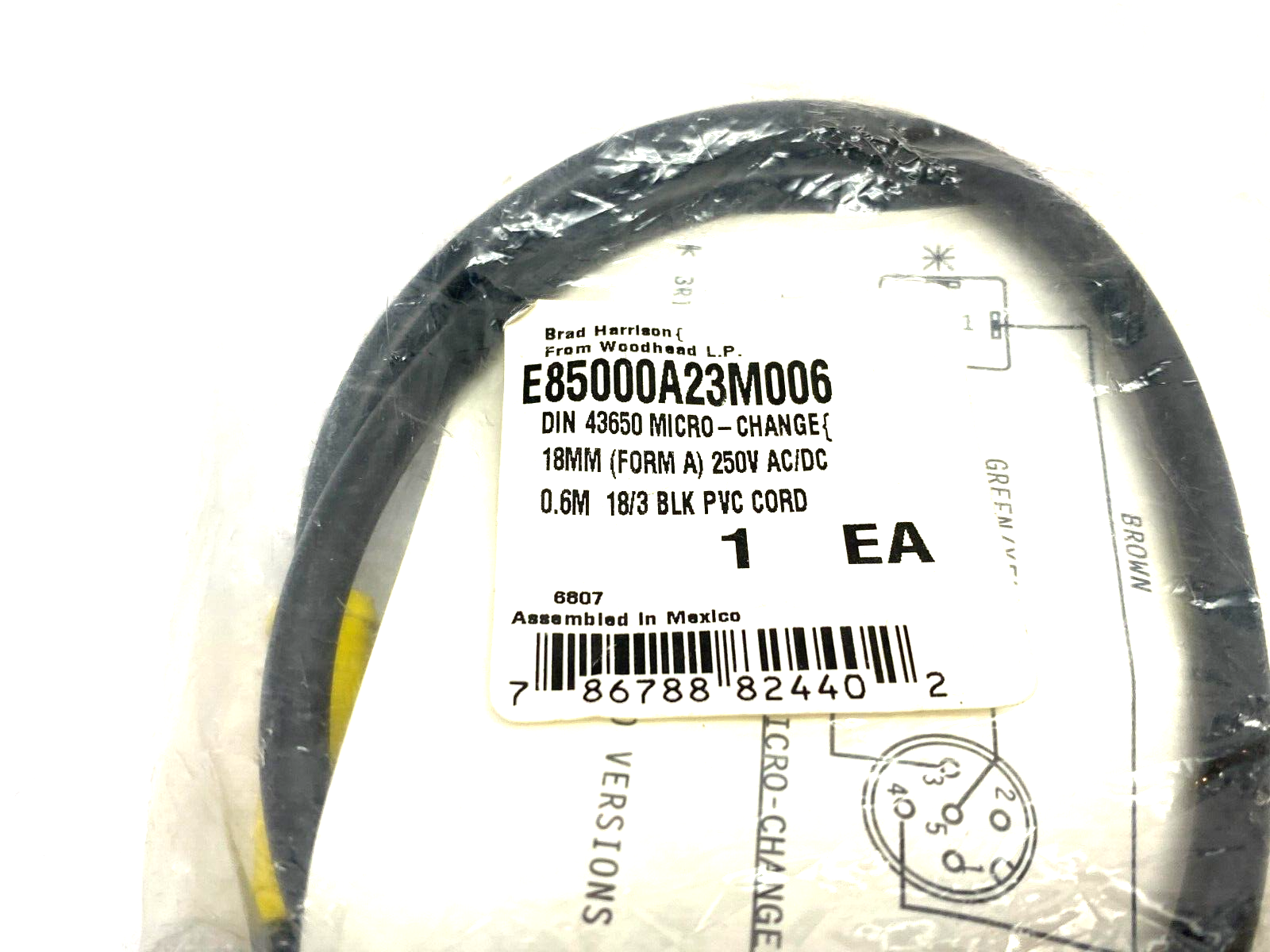 Brad Harrison E85000A23M006 Micro-Change DIN 43650 Cordset 18mm 250V AC/DC - Maverick Industrial Sales