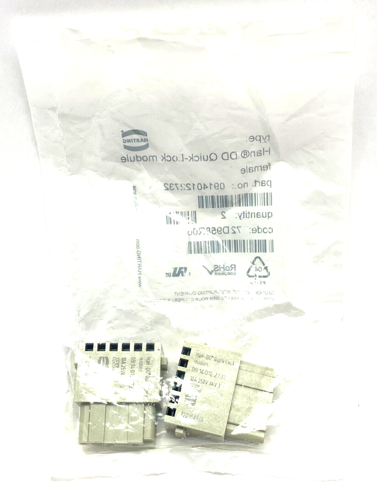 Harting 09140122732 Han DD Quick-Lock Module Female PKG OF 2 - Maverick Industrial Sales