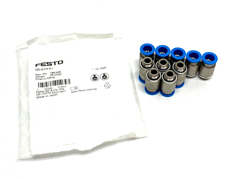 Festo QS-G1/8-8-I Push-In Fitting Male Thread 8mm OD Tube 186109 LOT OF 10 - Maverick Industrial Sales