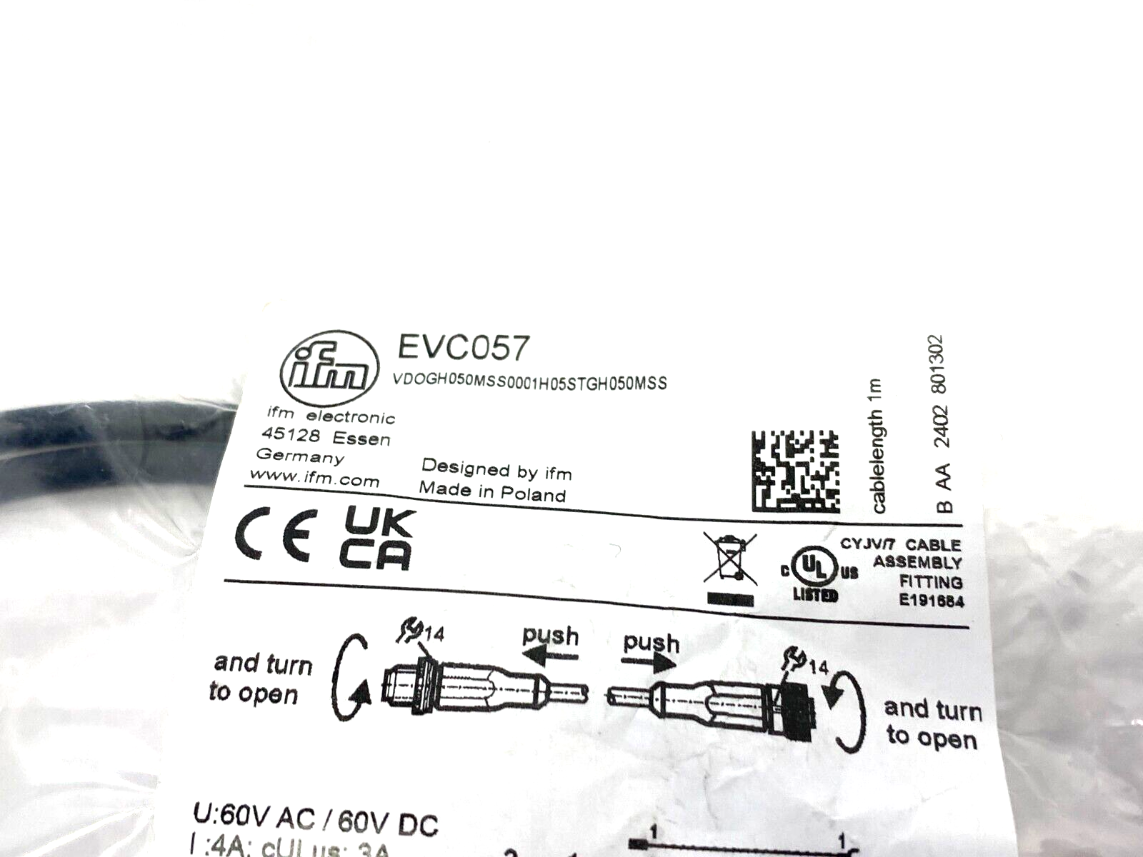 Ifm EVC057 Double Ended Connection Cable M12 5-Pin VDOGH050MSS0001H05STGH050MSS - Maverick Industrial Sales