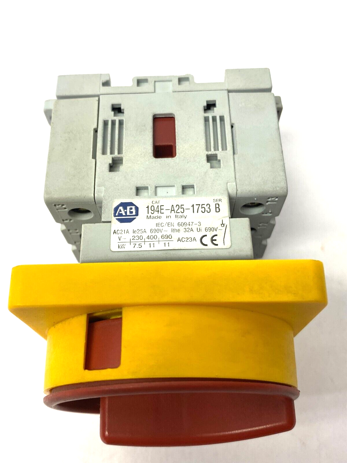 Allen Bradley 194E-A25-1753 Ser. B Disconnect Load Switch w/ Handle Red/Yellow - Maverick Industrial Sales